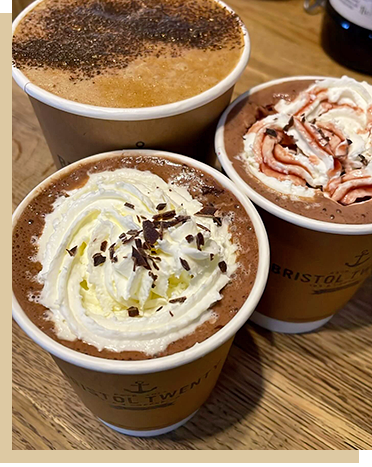 Selection of hot drinks available at Campden Coffee